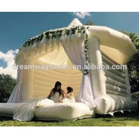 inflatable white bouncer, inflatable white bouncy with curtain and flowers, inflatable white castle for wedding