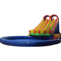 commercial giant tropical kids play fun double lane blow up inflatable water slide with pool made in best pvc tarpaulin