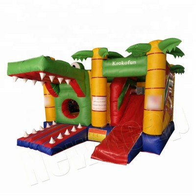 Funny Crocodile Inflatable Bouncy Castle Combo Slide In Stock