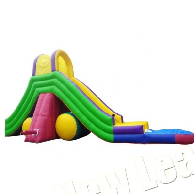 Commercial pvc material double land slide inflatable water slide with pool for kids